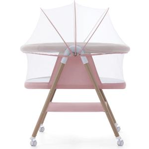 Jaoul Baby Bassinet, Portable Baby Travel Crib for Baby Bed with Wheels Comfy Mattress Mosquito Net Storage for Infant Newborn Lightweight and Breathable Mesh Design Pink
