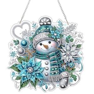 Diamond Art Hanging Kit for Adult, Special Shaped Rhinestone, DIY Acrylic Diamond Art Painting Window Pendants Home Garden Wall Hanging Kits Hanging Ornament, Double Sided (Snowman)