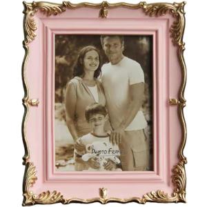 5 Inch Vintage Picture Frame Antique Photo Frame For Home Tabletop Fit For 3.5x5 Inch Photo (Pink)