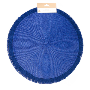 Set of 4 Glitter Braid Round Sparkle Polyester Round Placemat Coster, Blue