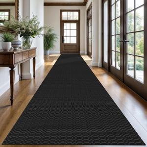 KOZYFLY 3x20 Long Runner Rug, Washable Non Slip Hallway Rug, Black/Grey | Long braided cotton carpet runner with rubber backing for hallways, kitchens, entryways and high-traffic indoor floors
