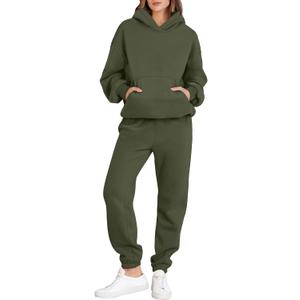 ANRABESS Womens 2 Piece Outfits Lounge Hoodie Oversized Sweatshirt Jogger Sweatpants Y2K Tracksuit Sweatsuit Set Fall Clothes (Large, Army Green)