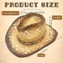 Men's Women's Western Straw Cowboy Hat, Cowgirl Sun Beach Hat with Two Decorative Bands and a Hair Band, Wide Brim Brown