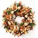 BINFEN 24" Winter Wreaths for Front Door, Gold-Brown Leaves Balls Pears Magnolia Flowers Christmas Wreath, Door Reef for Windows Fireplaces Walls, Front Porch Indoor and Outdoor Decor