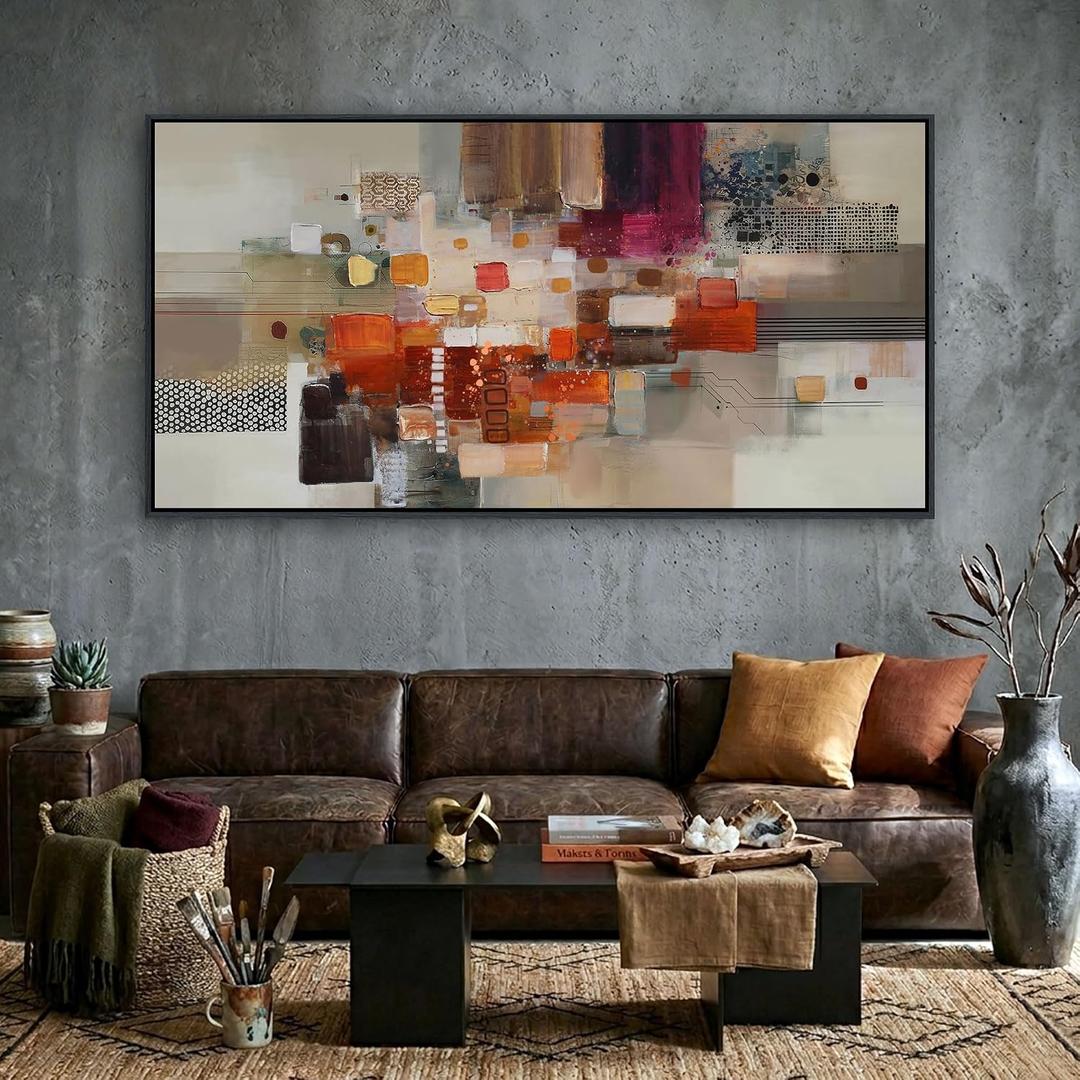 Large Abstract Canvas Wall Art for Living Room - Yellow and Orange Modern Framed Pictures for Bedroom or Office Decor - Contemporary Wall Art for Home Interior Decoration 29×58IN