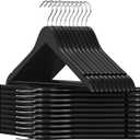 SONGMICS Wooden Hangers, 20-Pack Wood Coat Hangers with Shoulder Notches, Swivel Hook, Non-Slip for Jackets, Shirts, Suits, Black and Silver UCRW02B-20