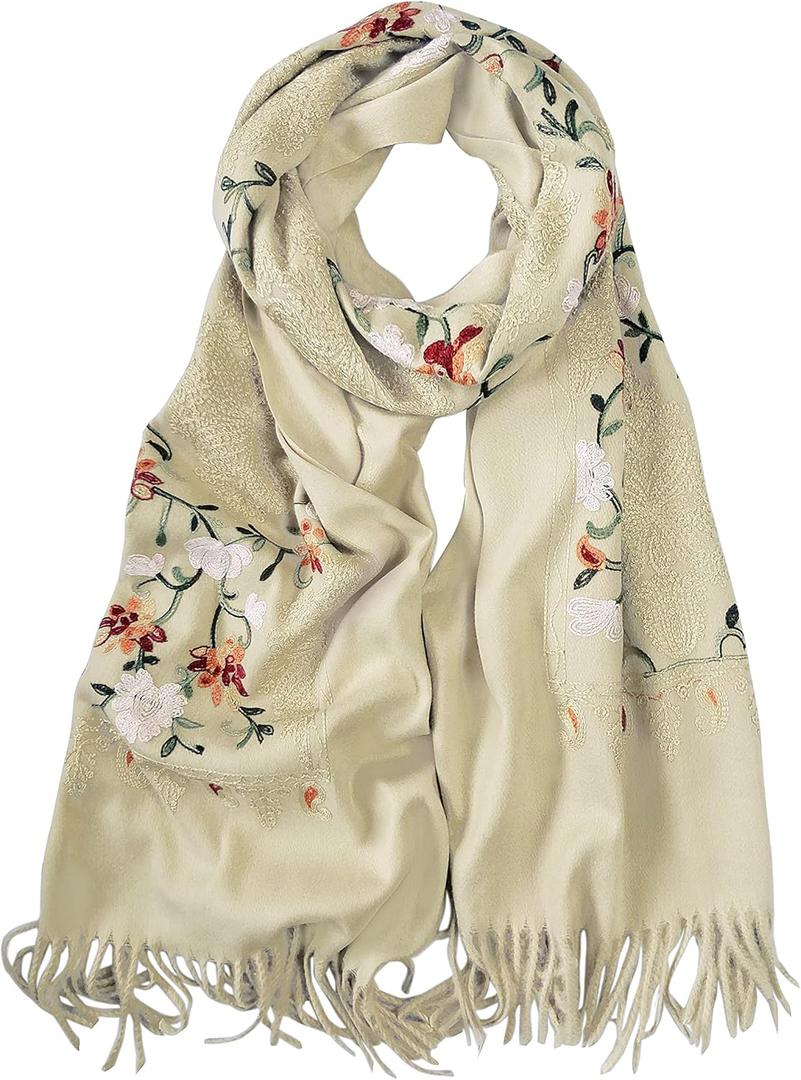 Urban CoCo Women's Embroidered Tassel Long Shawl Oversize Scarf Wraps for Women (#3-light Camel)
