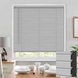 100% Privacy Cordless Mini Blinds for Indoor Windows 1" Vinyl L-Shaped Blades Horizontal Blinds & Shades, Pull Down Small Window Blinds for Home Kitchen, for Window 44" W  48" H Grey