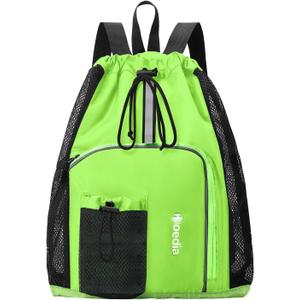 Hoedia Mesh Swim Bag Drawstring Backpack Beach Backpack for Swimming, Pool, Gym, and Workout Gear (Green)