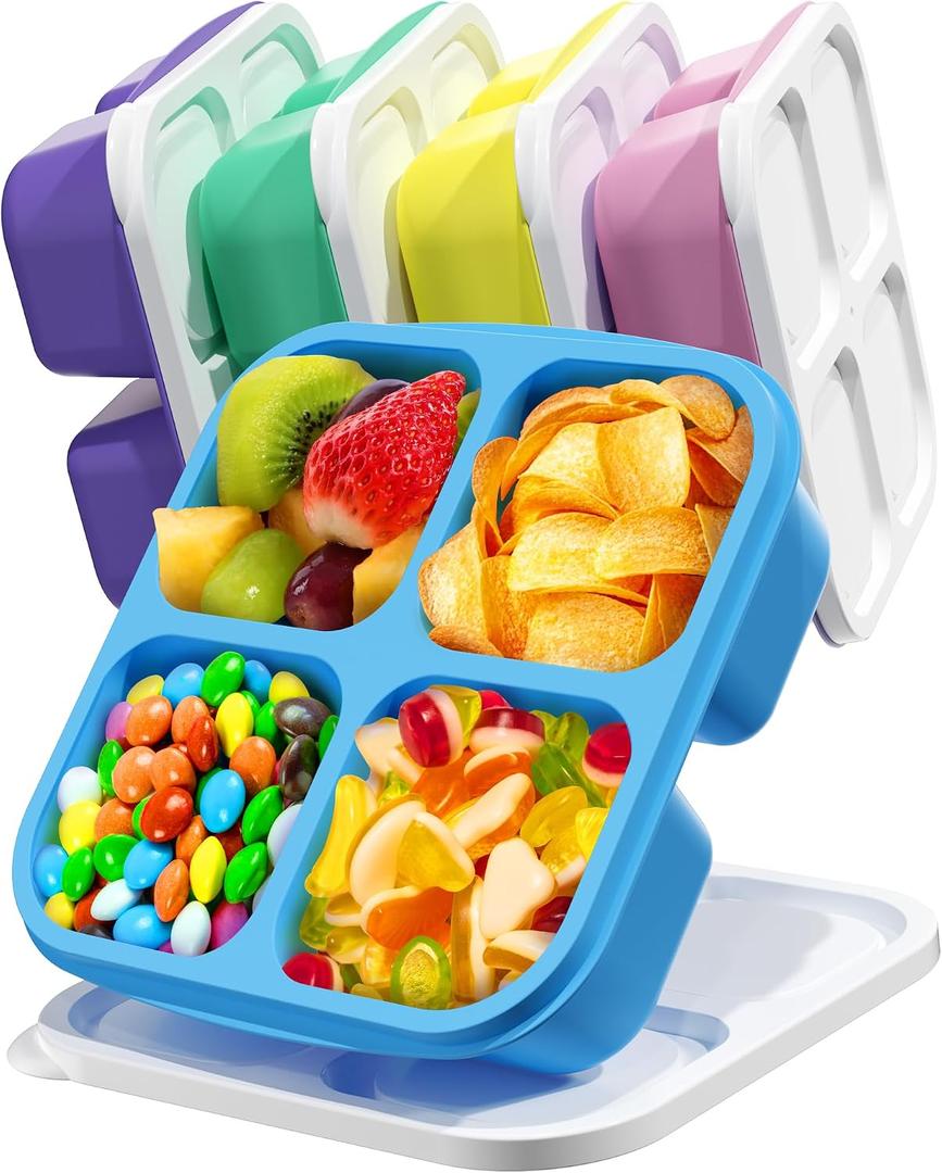 Canfanni 5 Pack Bento Snack Containers, 4 Compartment BPA-free Plastic Food Storage Containers, Divided Lunchable Container, Bento Lunch Box for Work and Travel