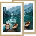 Hongkee 24x36 Poster Frame Set of 2, Natural Oak Wood Style - Display 20x30 Picture with Mat or 24 x 36 Poster without Mat, Wall Mounting Horizontal and Vertical