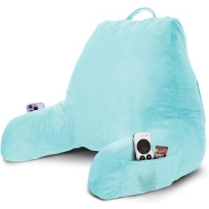 Nestl Reading Pillow with Shredded Memory Foam, Designed for Sitting Up in Bed and Couch, Back and Arms Adjustable Support for Adult & Teens Backrest Pillows for Reading with Washable Cover Light Blue
