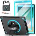 Case for iPad Pro 12.9 2nd Generation 2017& 2015 1st Generation, Heavy Duty Rugged TPU Protective Cover with Screen Protector- Stand + Handle Hand & Shoulder Strap + Pencil Holder- Mint Green