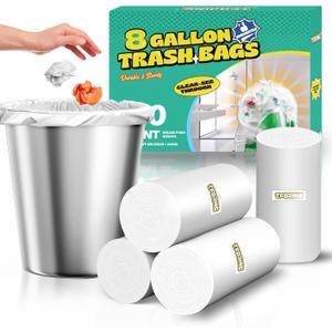 120 Count 8 Gallon Trash Bags Unscented - Thick Clear Medium Garbage bags, 30 Liter Strong Plastic Wastebasket Can Liners for Kitchen Home Bathroom Office