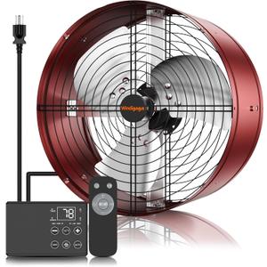 15'' Gable Vent Fan with Thermostat & Remote Control, 1800 CFM Attic Fan, 70 Watts, Up to 2500 Sq Ft, 3 Speeds, 18-Hour Timer, Plug & Play, Auto On/Off Based on Temperature