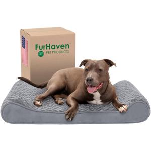 Furhaven Cooling Gel Dog Bed for Large/Medium Dogs w/ Removable Washable Cover, For Dogs Up to 38 lbs - Ultra Plush Faux Fur & Suede Luxe Lounger Contour Mattress - Gray, Large