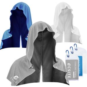 3 Pack Cooling Hoodie Towels for Neck and Face, UPF 50 Sun Protection & Instant Cooling, Ice Towels for Hot Weather, Soft Breathable Towel for Sport, Work Out, Gym, Camping & More Activities (Gray/Light Blue/White)