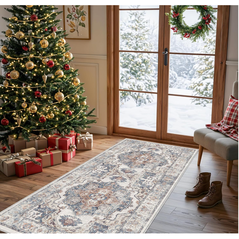 Hallway Washable Runner Rug - 2x6 Kitchen Rugs Entryway Rug Runner Vintage Soft Floor Mat Non Slip Indoor Farmhouse Carpet for Bathroom Living Room Bedroom (2 X 6, Brick)