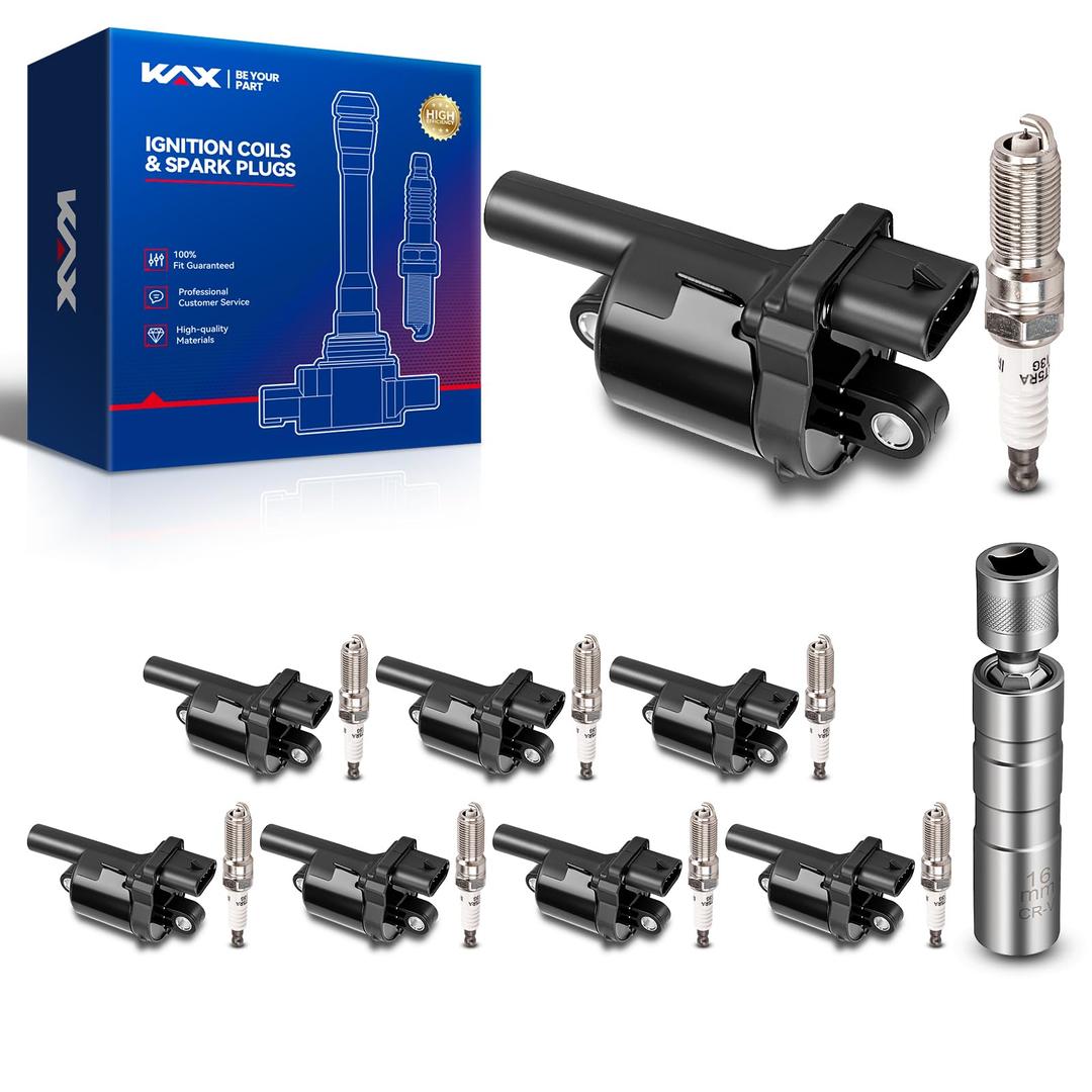 KAX Set of 8 Ignition Coil Pack & Iridium Spark Plugs w/Magnetic Socket for Chevy Silverado 1500 14-23, Tahoe 15-23, Suburban 16-23, GMC Sierra 1500 19-23, Yukon 15-23, Escalade 15-23, CTS 16-23 UF742