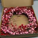 LLZLL Valentines Day Wreath 22 Inch Valentines Day Wreaths for Front Door Artificial Valentines Day Door Wreath with Pink and Red Berries for Valentine's Day Anniversary Wedding Decor
