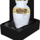 Small Urns for Human Ashes Keepsake Handcrafted White Memorial Urn with Brass Accent Mini Keepsake Urn for Men and Women Remembrance Urn (Small)