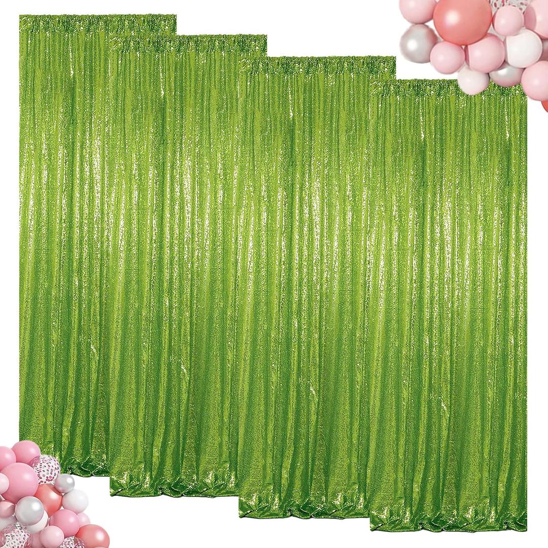 ShinyBeauty Olive Green Sequin Curtains 4 Panels 2Ftx8Ft Photo Backdrop Shimmer Wall Backdrops Birthday Party Background Sparkle Backdrop Curtain