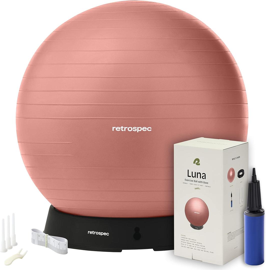 Retrospec Luna Exercise Ball with Pump - Anti-Burst Fitness Equipment for Yoga, Core Training & Stability - Home Gym Swiss Ball for Office & Pregnancy (65cm, Rose)
