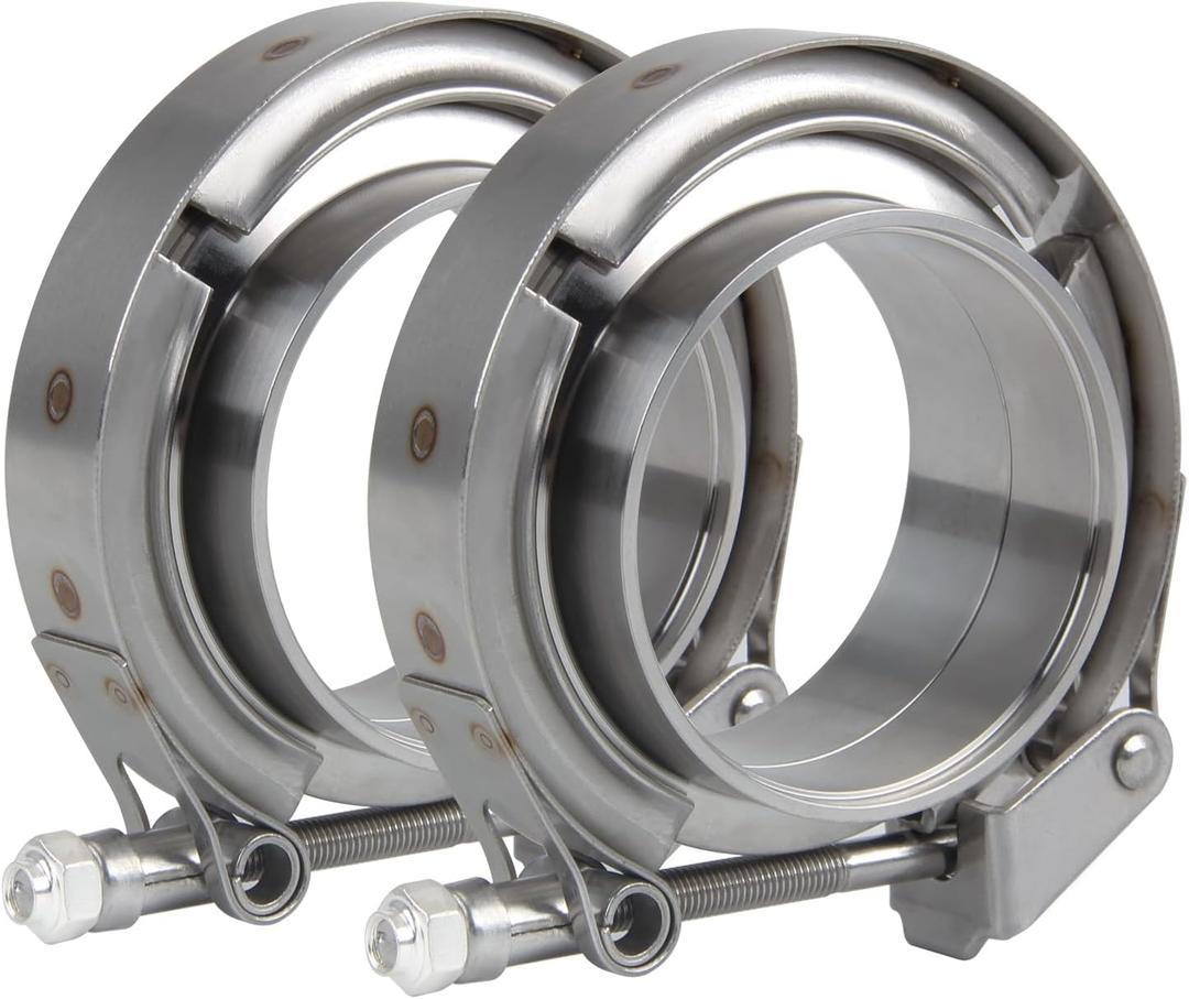 2.5 inch Quick Release V Band Clamp with Male Female Flanges 304 Stainless Steel, 2pcs 2.5