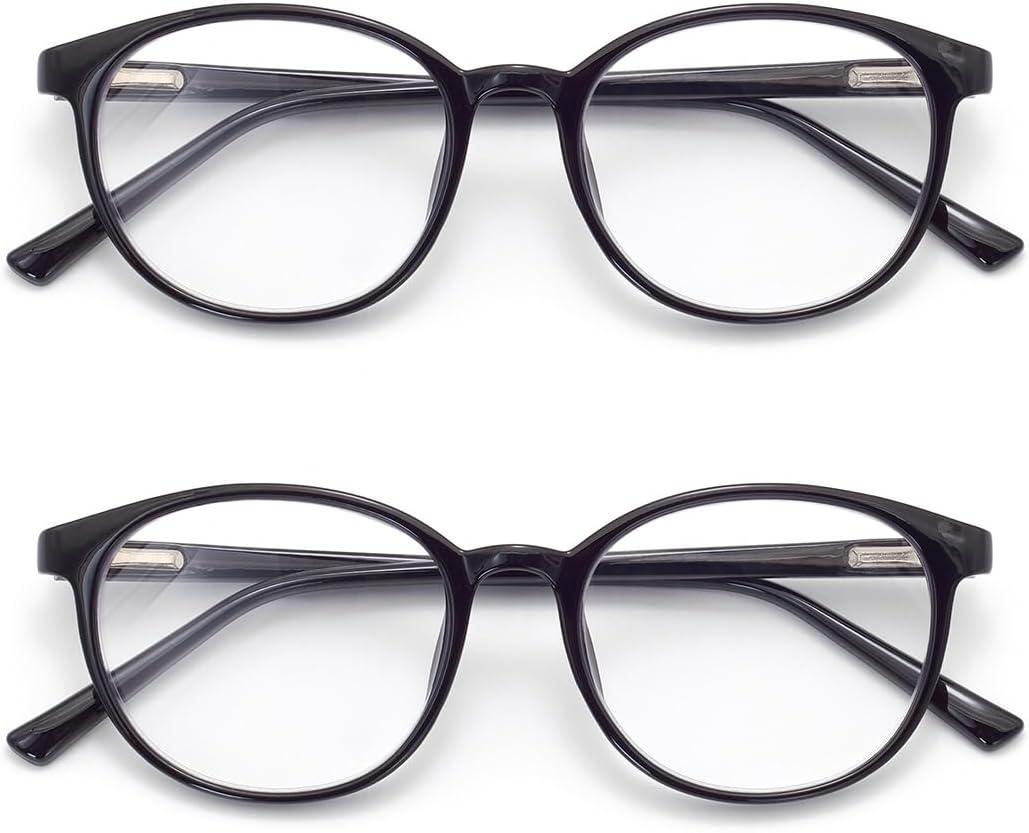 Blue Light Blocking Glasses Round Women Men Computer Glasses Anti Eye Strain/UV/Glare Gaming Glasses (C1, 2 Black)