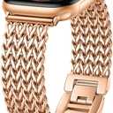 Metal Band Compatible with Apple Watch Bands for Women 40mm 41mm 42mm 38mm 44mm 45mm 46mm 49mm, Dressy Stainless Steel Link Bracelet, Designer Strap for iWatch Series 11/SE/10/9/8/7/6/5/4/3/2/1/Ultra,Rose Gold, 38mm/40mm/41mm/(42mm-Series 11 10)