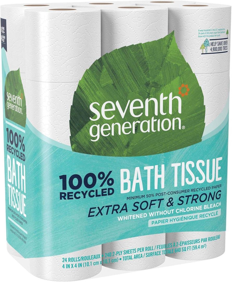 Seventh Generation 100% Recycled Bathroom Tissue, Septic Safe, 2-Ply, White, 240 Sheets/roll, 24/Pack