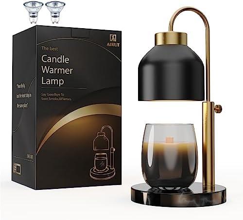 AIKUT Candle Warmer Lamp, with 2 Bulbs,Timer & Dimmer,Compatible with Large Yankee Candle Jars,3 Wick Candles,Height Adjustable Electric Top Melter,110-120v, Black Marble 