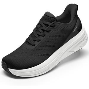 Womens Easy On Walking Shoes Lace Up Comfortable Tennis Shoes with Anatomic Toe Box for Women Breathable Running Sneakers (Black)