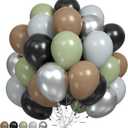 Green Black Grey Balloons, 50Pcs 12 Inches Sage Green Brown Metallic Silver Balloons for Boy Girl Birthday Party Decorations Baby Shower Graduation Party Supplies