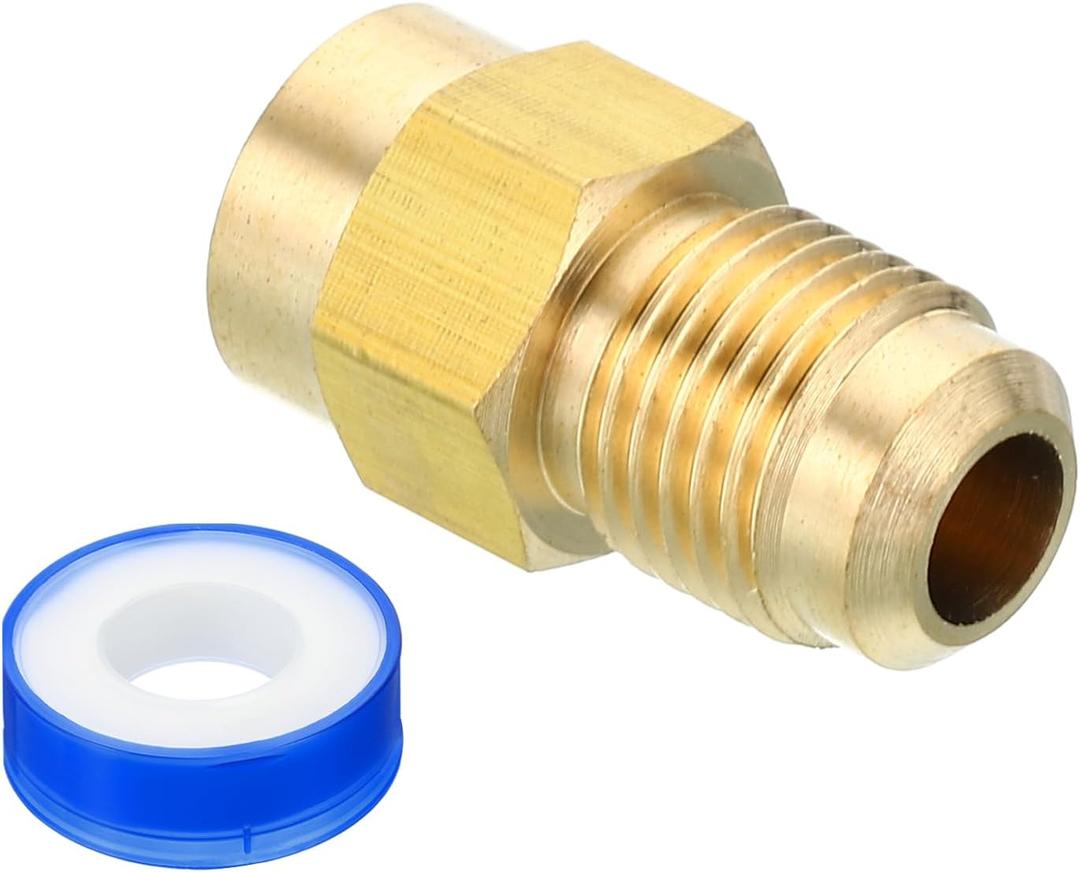 PATIKIL Brass Flare Tube Fitting, Union Coupling Gas Adaptor 5/16" SAE 45 Flare Male to 1/8" NPT Female Pipe Connector Adapter with PTFE Tape for Refrigeration Gas System