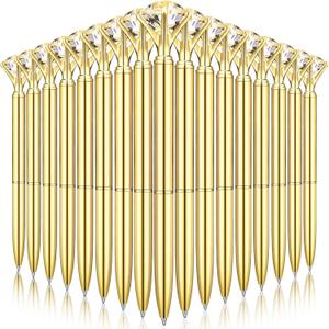 Leinuosen 50 Pcs Bulk Diamond Pens with Crystal Bridal Shower Gifts Metal Bling Ballpoint Pens with Black Ink for Bridal Shower Wedding Party Office School (Gold)