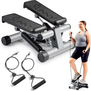 Sunny Health & Fitness Mini Steppers for Exercise at Home, Stair Step Workout Machine with Resistance Bands, Full Body Cardio Equipment, Optional Free SunnyFit App Connection Smart Stepper