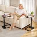 Kitstorack Adjustable Height C-Shaped End Table, 9-Level Side Table with Metal Rounded Edge, Couch Table that Slides Under Sofa or Bed for Eating, Working, and Drinks, TV Tray for Small Spaces, Brown