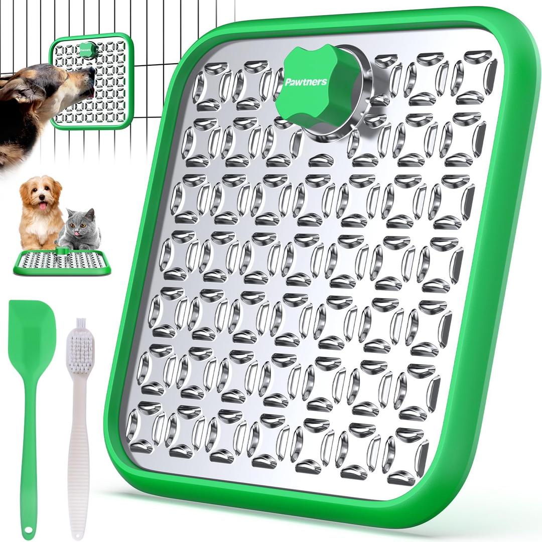 Stainless Steel Large Lick Mat: Dog Lick Mats for Large Dogs, Cat Licking Pads for Crate Boredom & Anxiety Reduce, Slow Feeding, Cat Slow Feeder Mat with a Spatula, Scrubbing Brush, Green