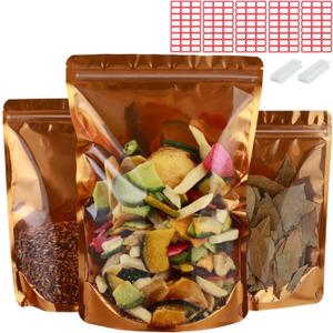 150-pack 4.7 x 7.9 Stand Up Mylar Bags with Clear Window Resealable Foil Pouches for Food Storage Smell Proof Edible Packaging Bag for Jewelry and Small Business, Small plastic bag Bulk, Golden