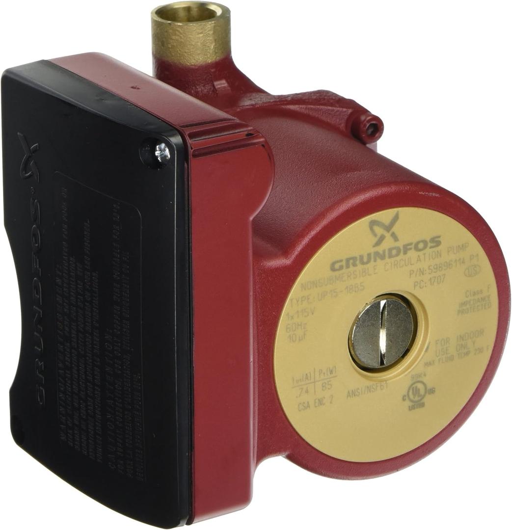Grundfos UP15-18B5 (59896114) Pump, 1/2" Sweat End Open System Circulator, 1/25 HP 115V - Bronze