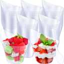 100 Pack Clear Plastic Dessert Cups with Tasting Spoons, Appetizer Cups Yogurt Parfait Bowls with Spoons for Party Supplies Catering Chocolate Desserts Buffet Food Display (7 oz)