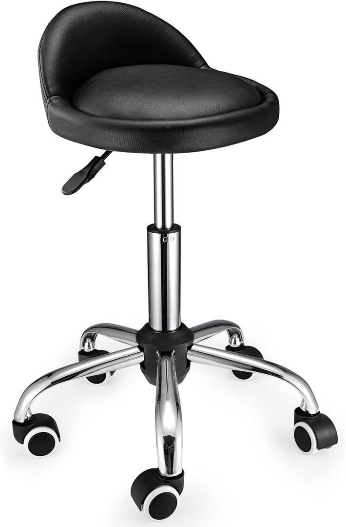 Swivel Rolling Stool with Wheels Height Adjustable Stool Chair Drafting Chair with Backrest Black