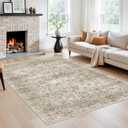 5X7 Area Rugs for Living Room, Washable Non Slip Vintage Rugs, Low Pile Soft rug for Dorm/Classroom/College Room Easy Clean & Stain Resistant Home Daily Use for College Students 5x7 Beige Brown