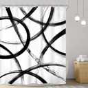 Riyidecor Black and White Shower Curtain60Wx72H Inch Abstract Line Minimalist Ink PaintingSimple Art Modern Geometric Cool Unique Mens Bathroom Decor Fabric Polyester Waterproof 12 Pack Hooks