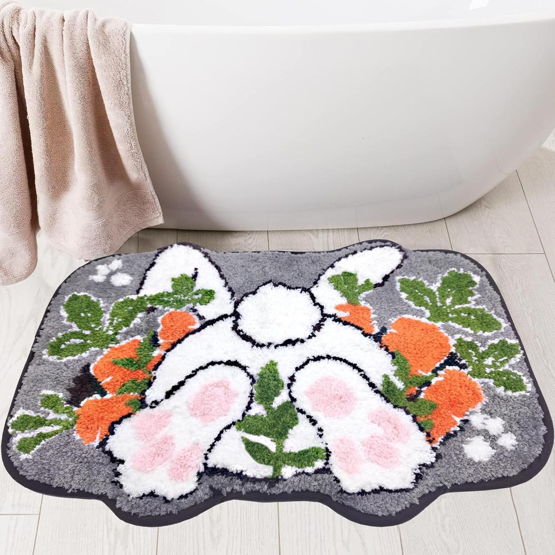 Hexagram Easter Bathroom Rugs, Bunny Easter Rugs for Bathroom, Farmhouse Bath Mats Decorations for The Home, Holiday Cute Non Slip Decor 16x24 Inches