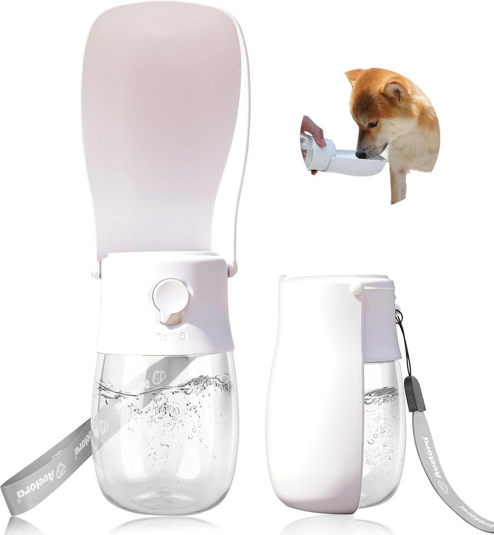 AVELORA Foldable Dog Water Bottle, Portable Water Dispenser for Dog, Cat, Rabbit, Puppy and Small Animals, Dishwasher Safe Pet Accessories for Walking, Hiking, Travel (10oz, White)
