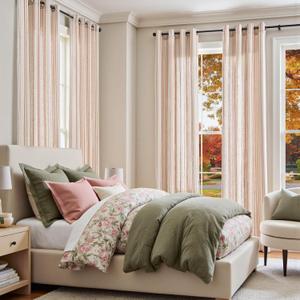 jinchan Linen Curtains for Living Room Aqua Blue on White Striped Curtains for Bedroom Ticking Stripe Pattern Light Filtering Farmhouse Cottage Core Rustic Grommet Window Treatment 2 Panels 84 inches