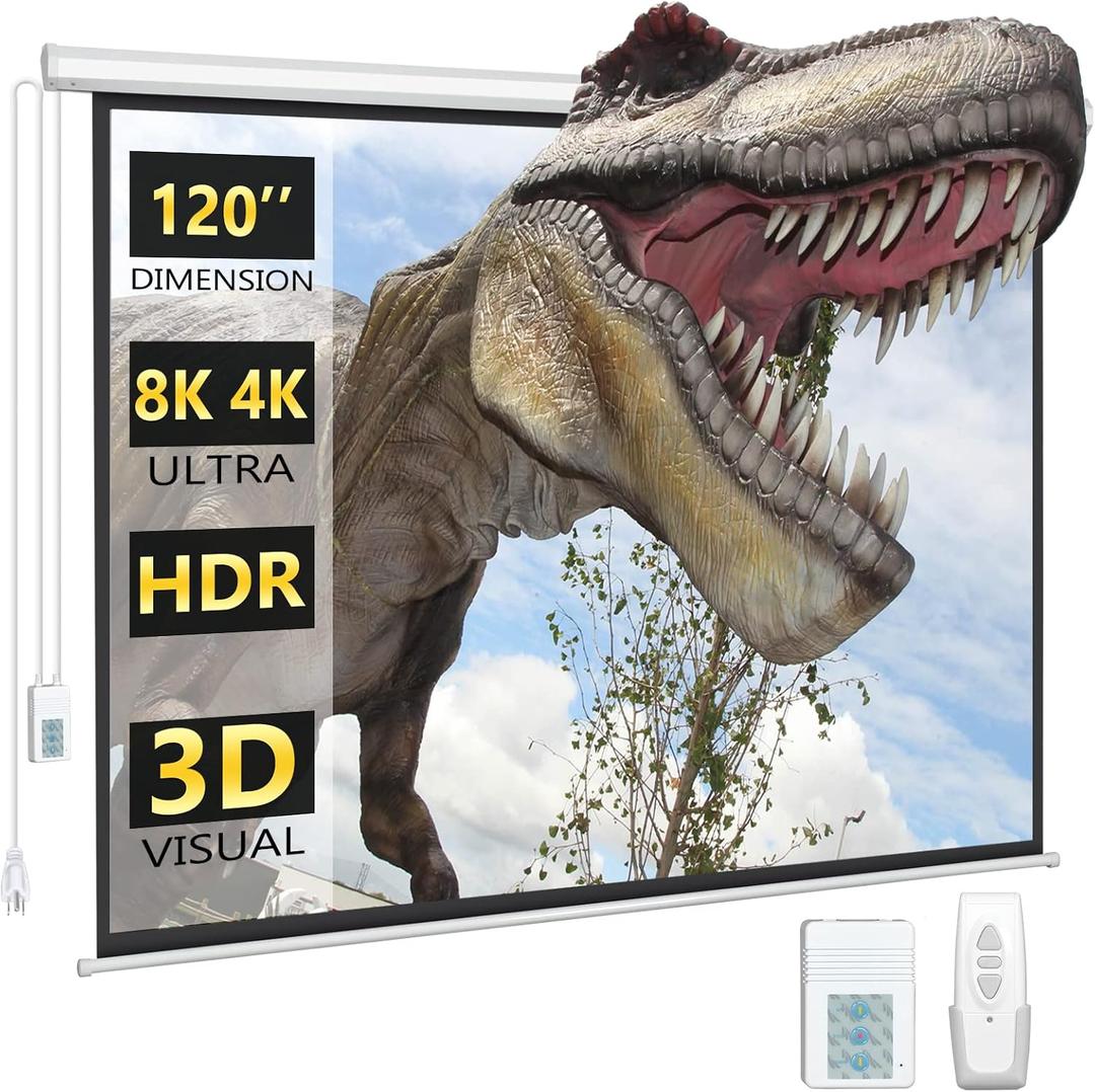 DINAH 120 Inch Electric Projector Screen with Remote, Automatic Air Indoor Drop Down, Motorized 4K 3D HD Projection for Movies