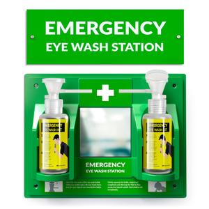 BPA Free Portable Eye Wash Station OSHA Compliant - Wall-Mounted First Aid Eye Wash Kit w/Mirror & 2X 16oz Empty Bottles - No Eyewash Solution Included - Emergency Eyewash - Set of 1 (Green)